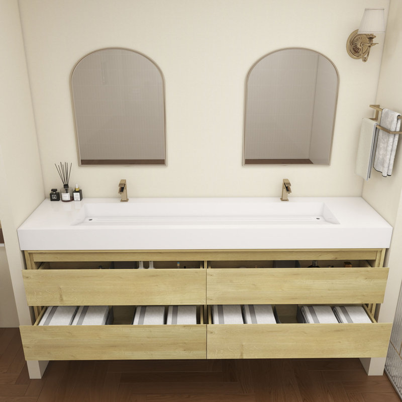 Victoria 84''Bathroom Vanity Base, Light Oak
