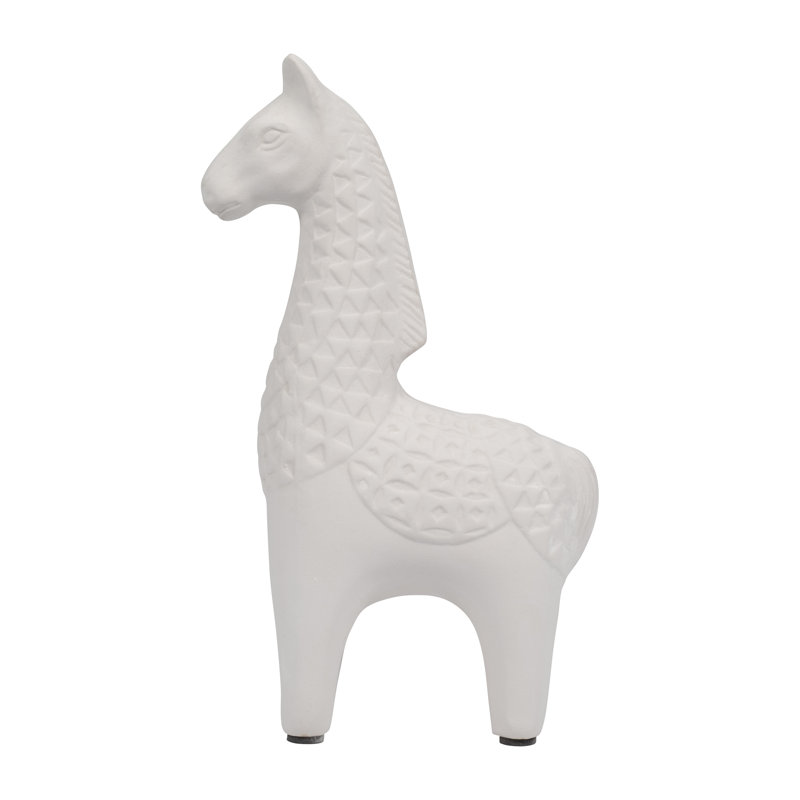 Clay Figurine, 11" Ivory Standing Llama Statue, Durable Clay Material