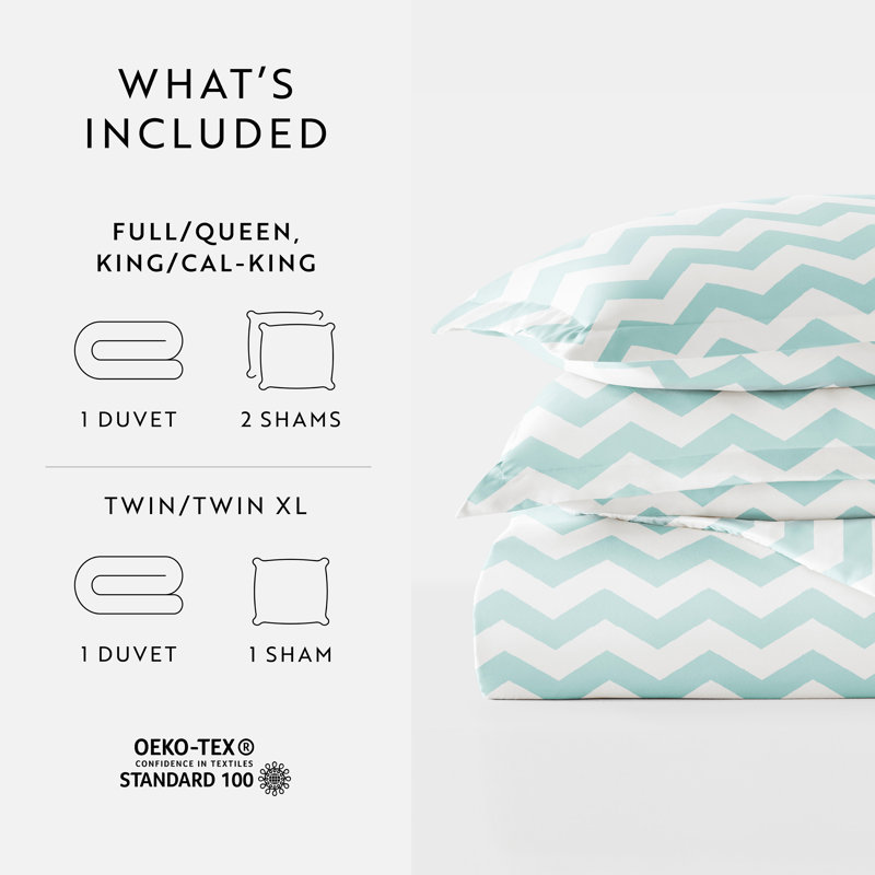 Becky Cameron Chevron Stripe Duvet Cover Set, Turquoise, Twin Duvet Cover + 1 Sham