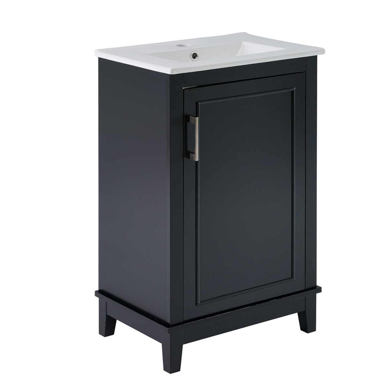 Meuble-lavabo simple 20 po avec plateau en céramique Meader, Noir, noir, noir, noir
