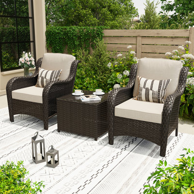 Wicker/Rattan 2 - Person Seating Group With Cushions