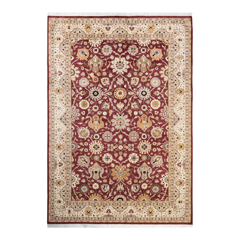 Tapis rouge noué à la main de conception unique 6 pi 3 po x 8 pi 3 po Satones