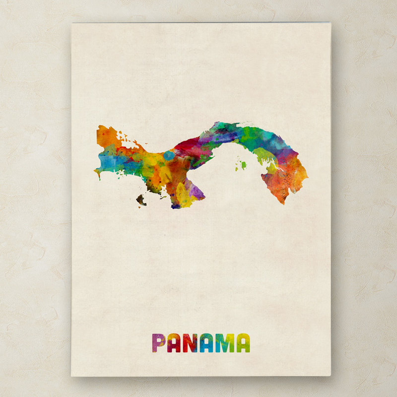 « panama aquarelle map », impression sur toile tendue, H 19 po x l 14 po x P 2 po
