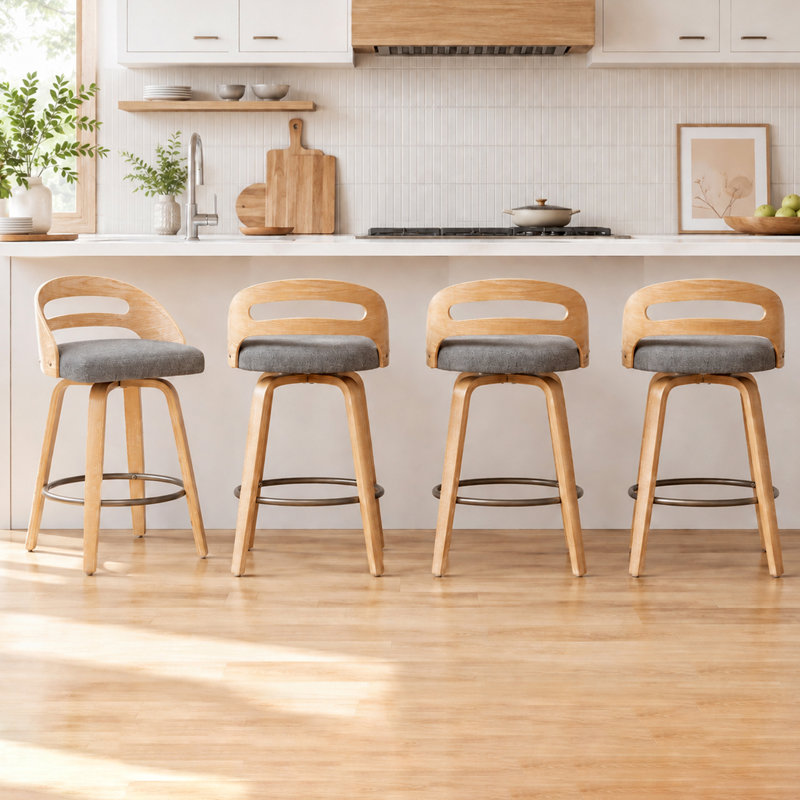 Tabourets de bar et de comptoir pivotants en lin rembourrés, Gris, Tabouret de comptoir (siège d'une hauteur de 25,1
