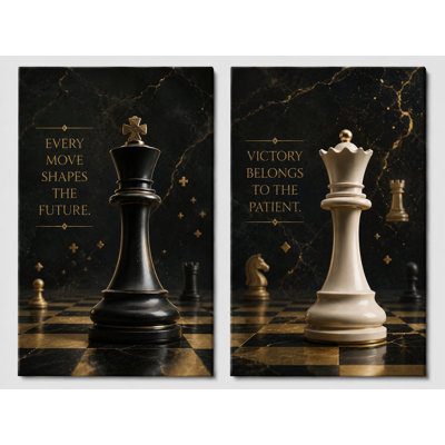 Très grand ensemble de 2 échecs de motivation, art mural, impressions sur toile, stratégie, succès, citation, bureau, salle de jeu, décoration sur toile 24 x 36 pouces - prêt à être accroché
