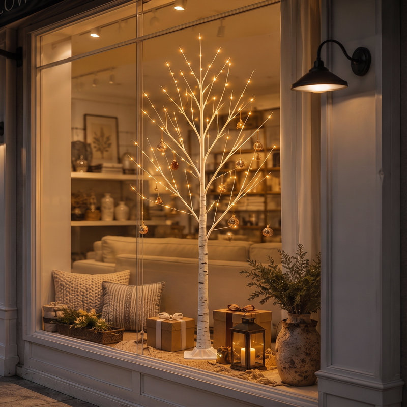 Bouleau artificiel blanc illuminé 6 pi avec 120 lumières DEL blanc chaud, branches flexibles pour décoration de mariage de Noël, utilisation intérieure seulement, paquet de 1