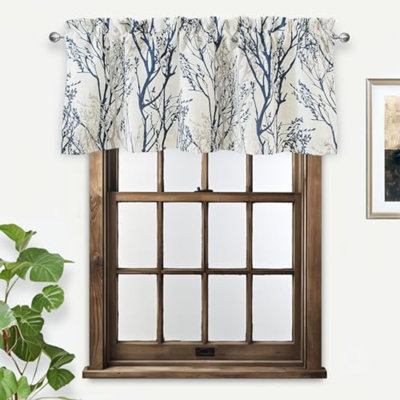 Tree Branch Linen Lined Valance Double Layer Thermal Insulated Room Darkening Blackout Valances 3 Inch Rod Pocket Short Window Valance For Living Room Bathroom 52 Inch By 18 Inch Blue