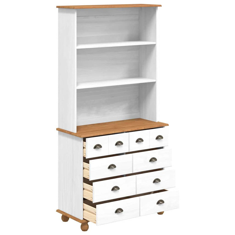 Hutch With Drawer 91 X 40 X 184 Cm Solid Pine Wood, White
