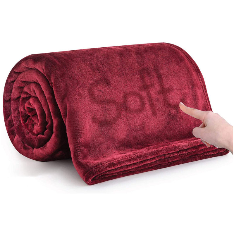 Zygi Reversible Mink Faux Plush Fur Fleece Throw/ Blanket, Burgundy, 200cm x 150cm	