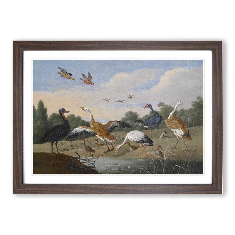 Herons and Ducks by Jan Van Kessel - Picture Frame Painting, 27cm H x 36cm W x 2cm D, Walnut Framed