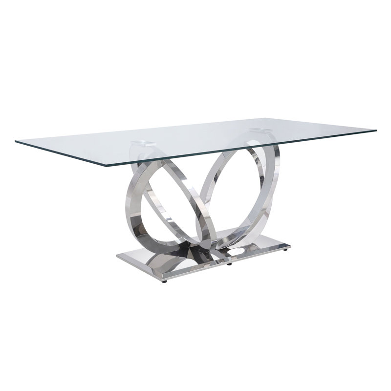 Clear Glass Top & Mirrored Silver Dining Table