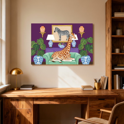 Animals Giraffe On Couch With Zebra Art