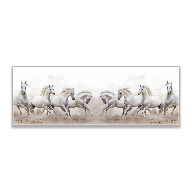 Chevaux arabes et ciel blanc, Toile tendue, H 24 po x l 72 po x P 2,5 po