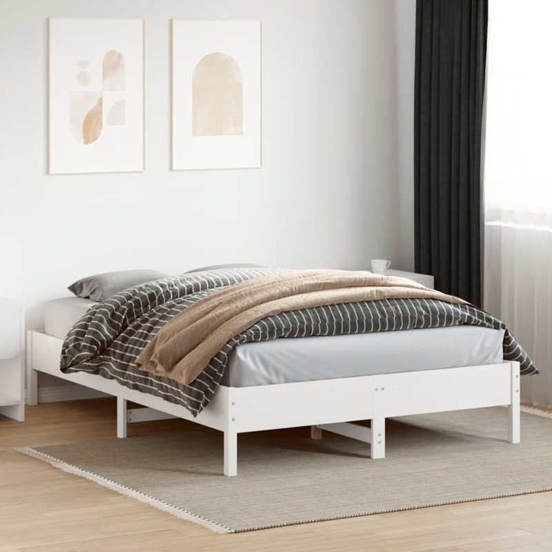 Odeline Solid Pine Wood Bed Frame, White, DE Size - 120 x 200 cm