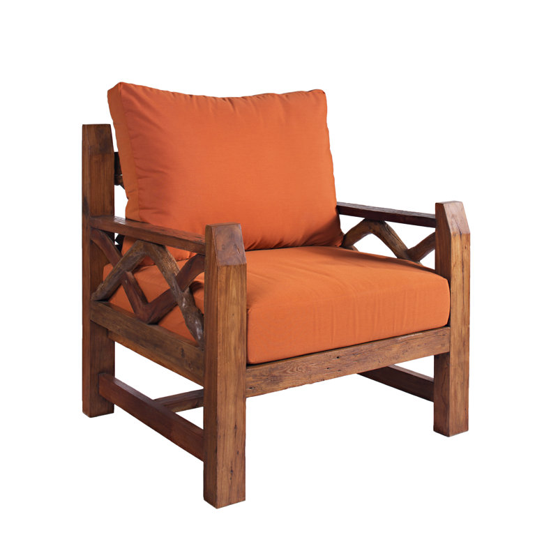 Chaise de patio en teck avec coussins Sunbrella
