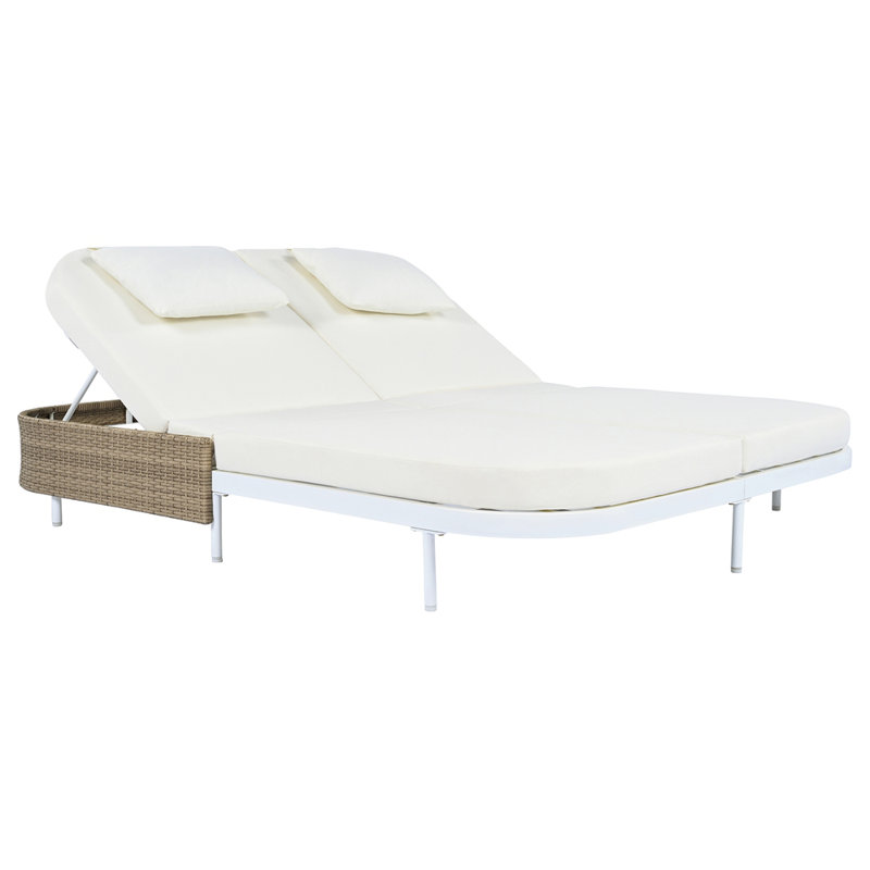 Outdoor Daybed, Patio Rattan Daybed with 5-Position Adjustable Backrest and Removable Cushions&Pillows, White