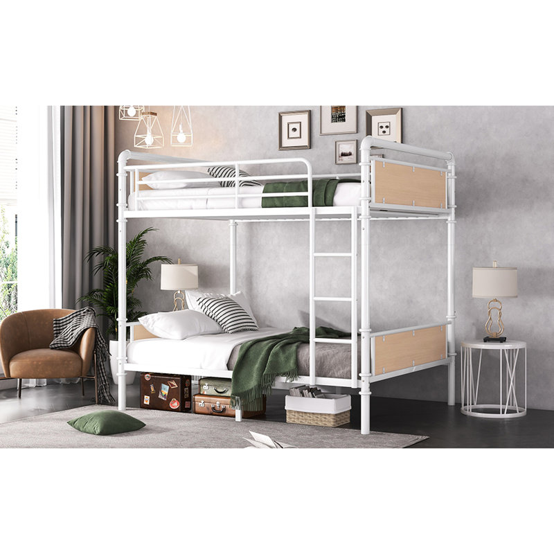 Lit superposé simple au dessus d'un lit simple en métal avec 3 marches, blanc, détachable et convertible, robuste, lit industriel blanc Idéal, chambres de garde-corps, surface lisse, rangement de 8,1 po, poids de 300 lb