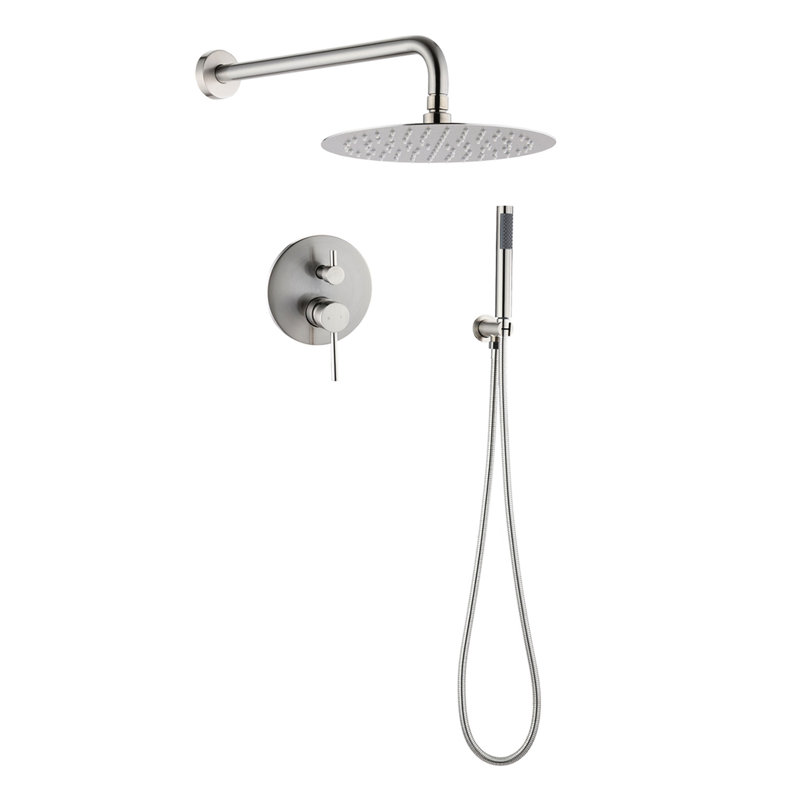 Pomme de douche en nickel brossé 10 po - Pluie et à main avec unité portable