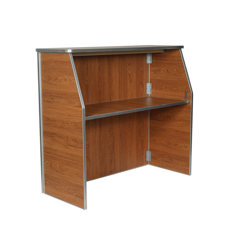 Bukowski 4' Folding Portable Event Bar with Top and Middle Shelves, Maple