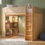 Lit mezzanine en bois massif avec barrières de sécurité entièrement recouvertes de cuir PU, lit surélevé avec armoire intégrée, tiroirs, étagères à plusieurs niveaux et éclairage DEL d'ambiance.-634566610-634566620