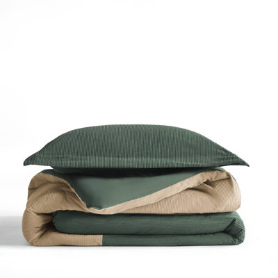 Modern Bedding Sets, Twin Twin XL Green Corduroy Comforter Set, Cozy Home Style