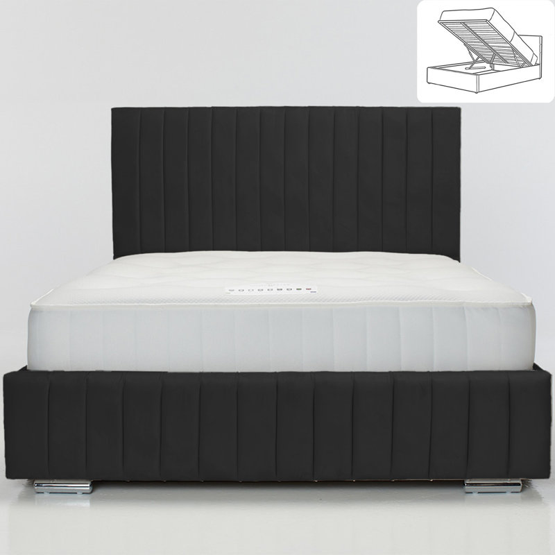 Aylei Wingback Ottoman Storage Bed - Plush Velvet Gas Lift Bed Frame with Headboard, Single (3'), Black