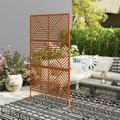 Metal Outdoor Privacy Screen, 78" H x 48" W Decorative Privacy Fence Screen, Freestanding Outdoor Divider with Stand, Climbing Plant Trellis for Garden Walkway, Balcony, Patio, Rhombus