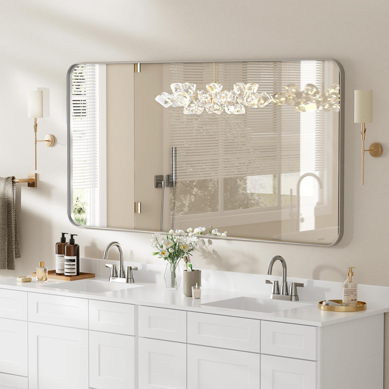 Miroir de salle de bain mural Cozy Design, Argent, 32 po x 40 po, Rectangle