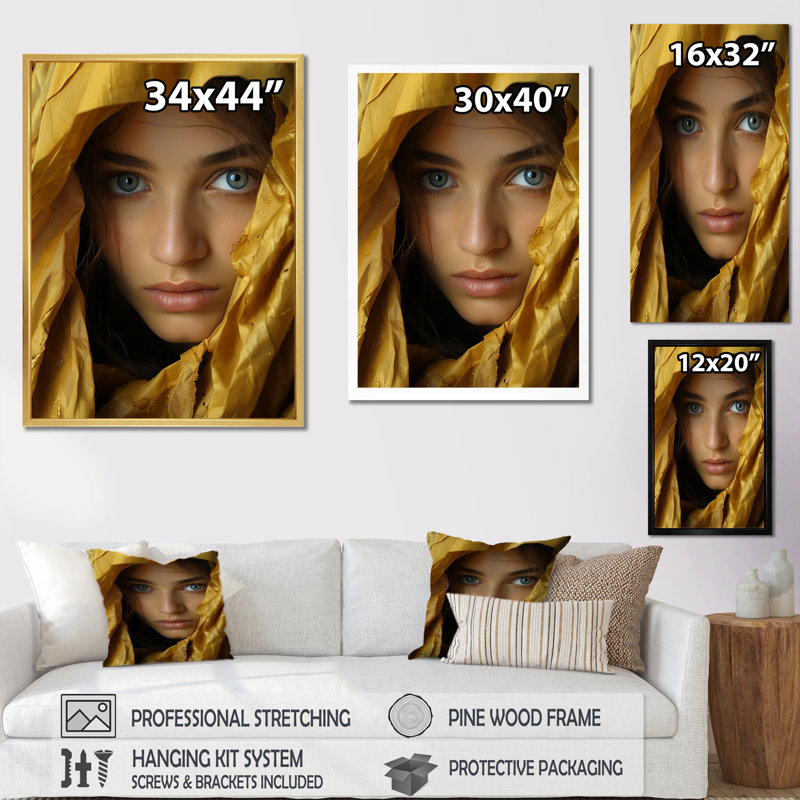 Golden Glyphs Woman Elegance - imprimé, H 40 po x l 30 po x P 1,5 po, Cadre flottant doré