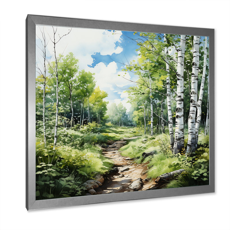Birch Woods Whispering Winds XI - Forest Wall Art Living Room, H 24 po x l 24 po x P 1 po, Cadre simple argenté