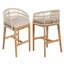 Ensemble de 2 tabourets de bar d'extérieur en bois et bois fini teck avec coussin beige