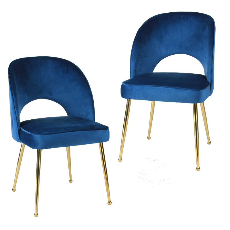 Coupland 49cm H Velvet Upholstered Metal Side Chair, Royal Blue
