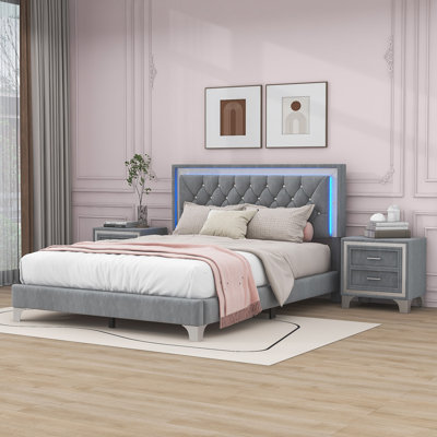 Ensemble de chambre avec lit plateforme 3 pièces Harpriya