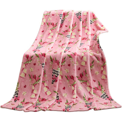 Kate Aurora Valentine's Day Flower Bouquet Oversized Pink Accent Throw Blanket - 50 in. X 70 in.