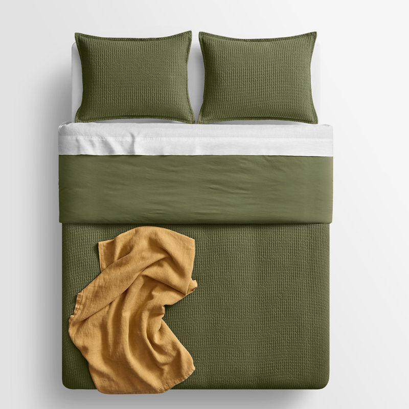 Cascade Duvet Cover Set, Queen Duvet Cover + 2 Queen Shams, Loden Green