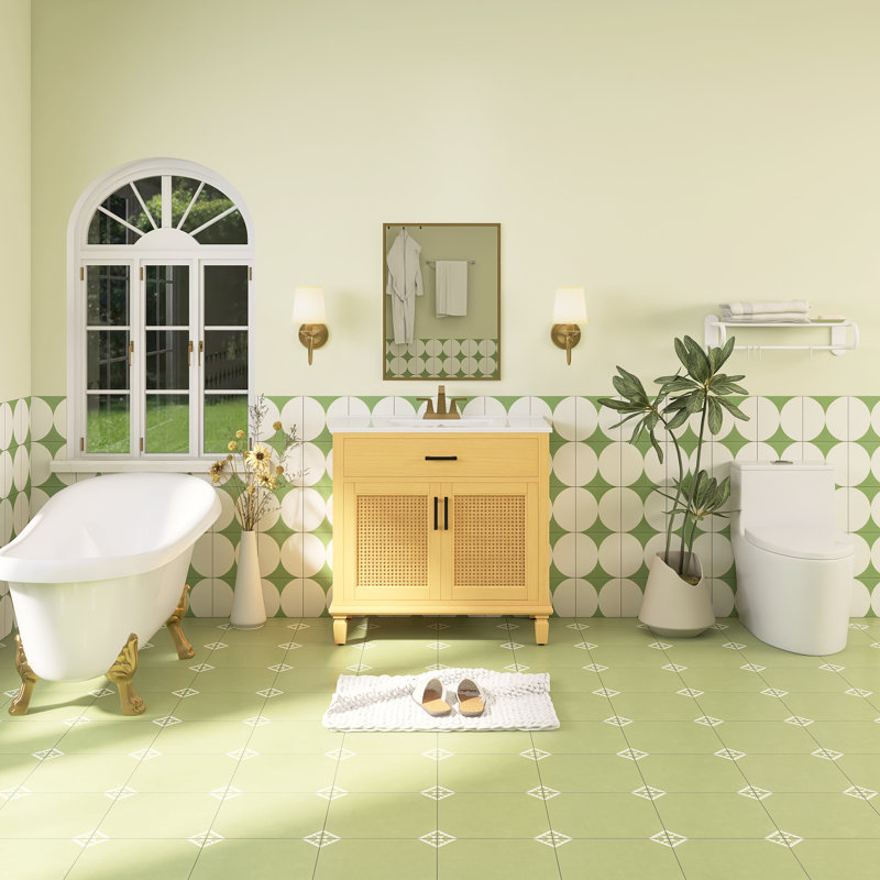Meuble-lavabo simple 36 po avec comptoir en céramique 36 po, Marron clair