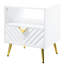 Table de bout blanche ultra brillante - Rangement élégant avec glissières de tiroir en métal et tablette de présentation