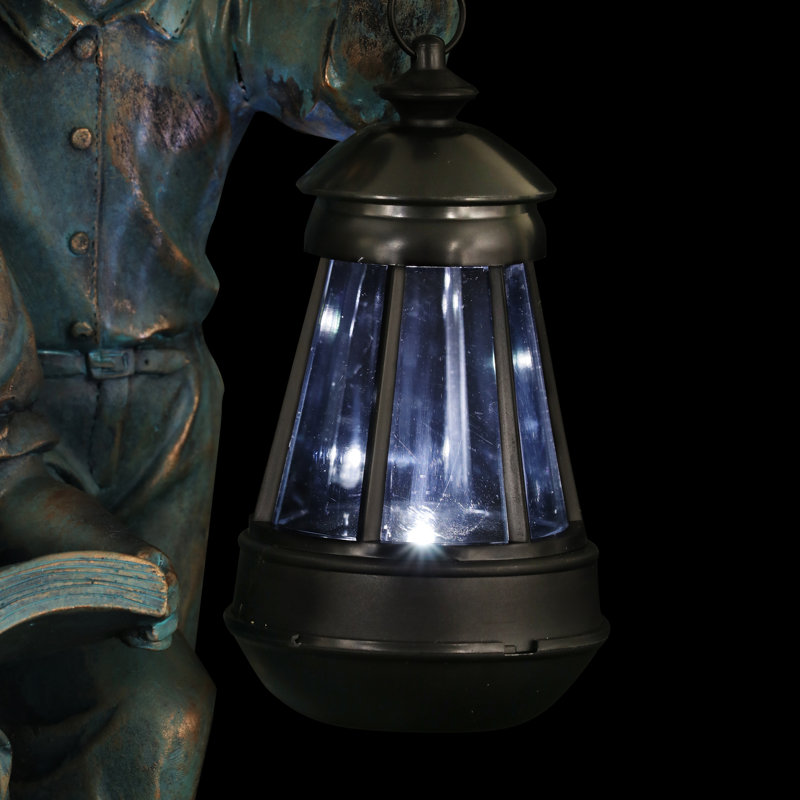 Solar Faux Bronze Girl and Boy Garden Statue with LED Lantern