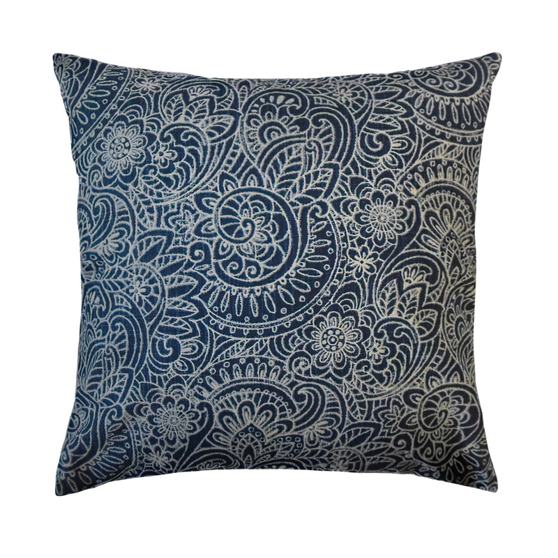 Coussin floral en coton, 18 po x 18 po, Denim
