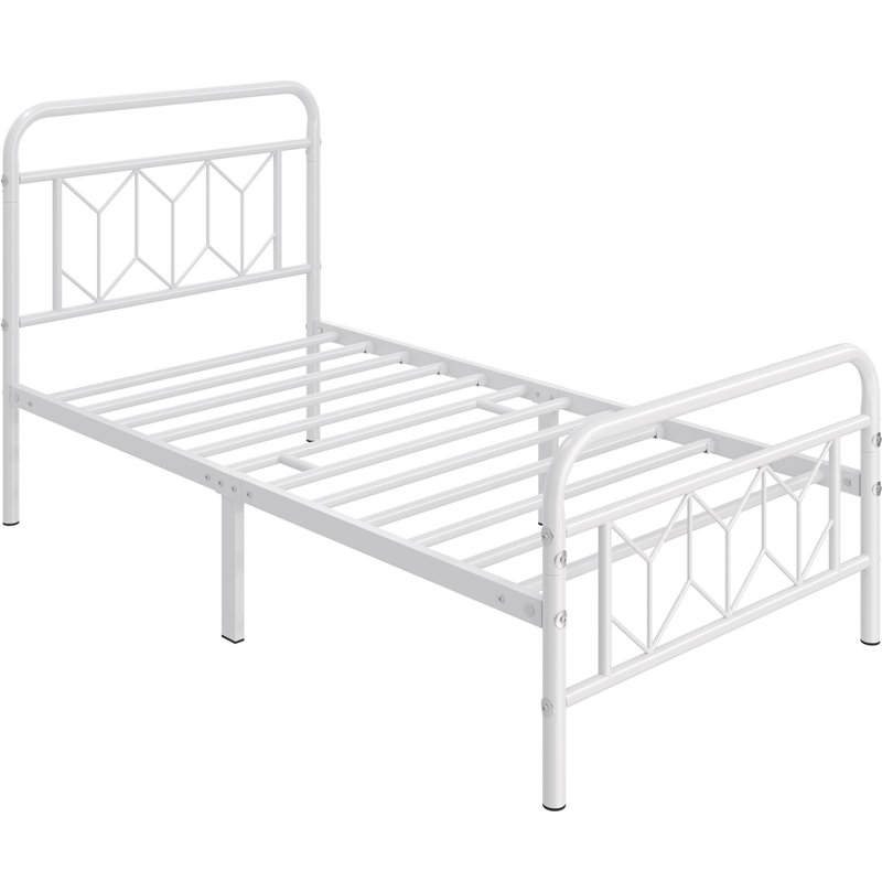 Aylena Vintage Metal Bed Frame with Diamond Pattern Headboard, Twin, White