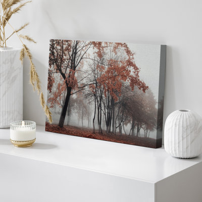 Forest Landscape " Autumn Fall Forest Falling Leaves In Fog Morning "