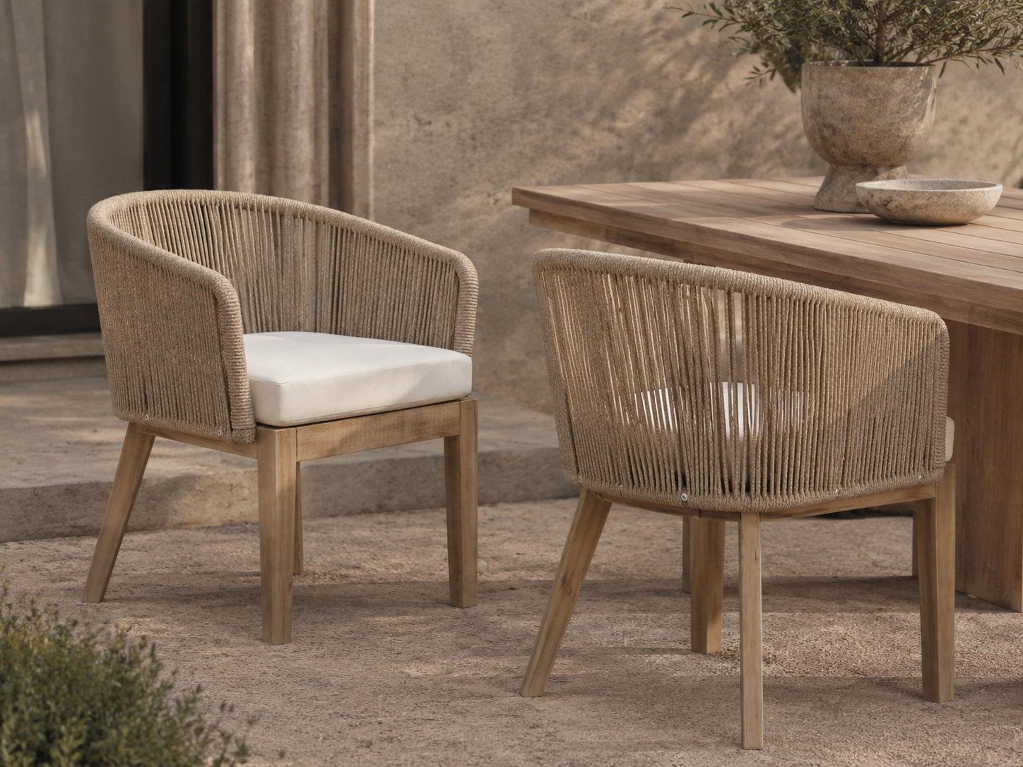 Bowery Acacia Patio Armchair, Beige