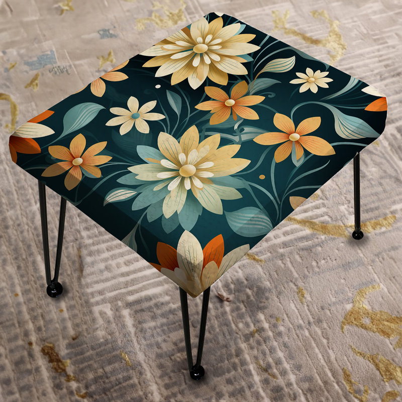 Orange Contemporary Geometry Floral Pattern - Floral Rectangle Ottoman