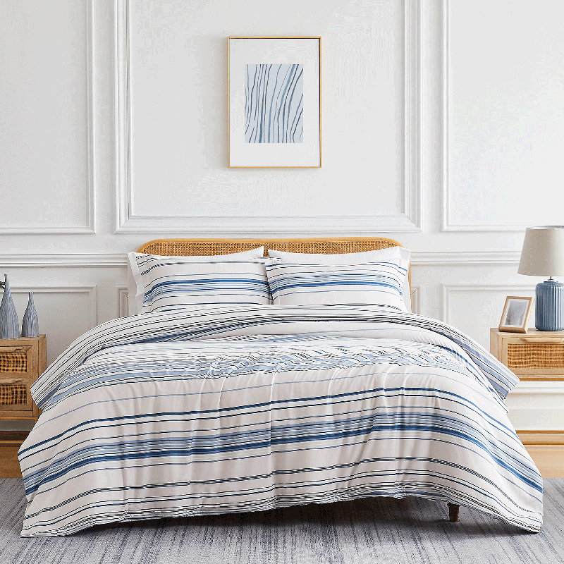 Coastal Stripes Down Alternative Oversized Comforter Set with Shams by Southshore Fine Linens, King Comforter + 2 King Shams