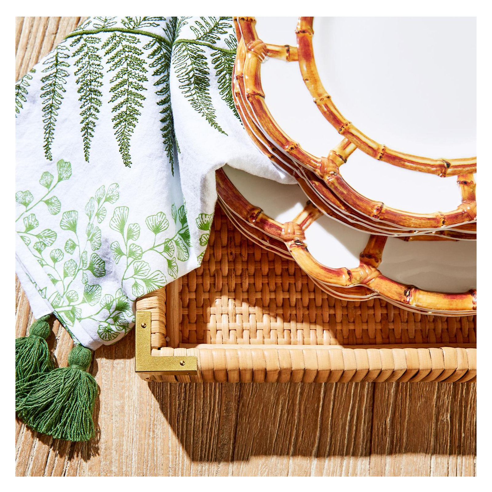 Bamboo Melamine Salad Plate, Brown/White