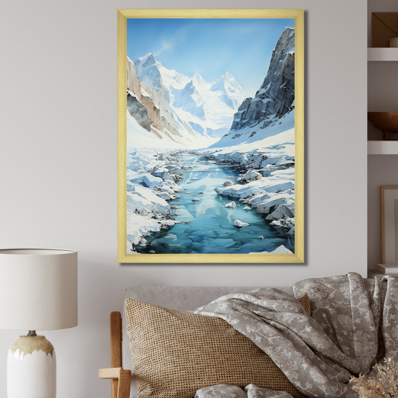 «Teal Glacier Frozen Horizon», impression d'art sur toile paysage et nature, H 20 po x l 12 po x P 1 po, Encadrement doré