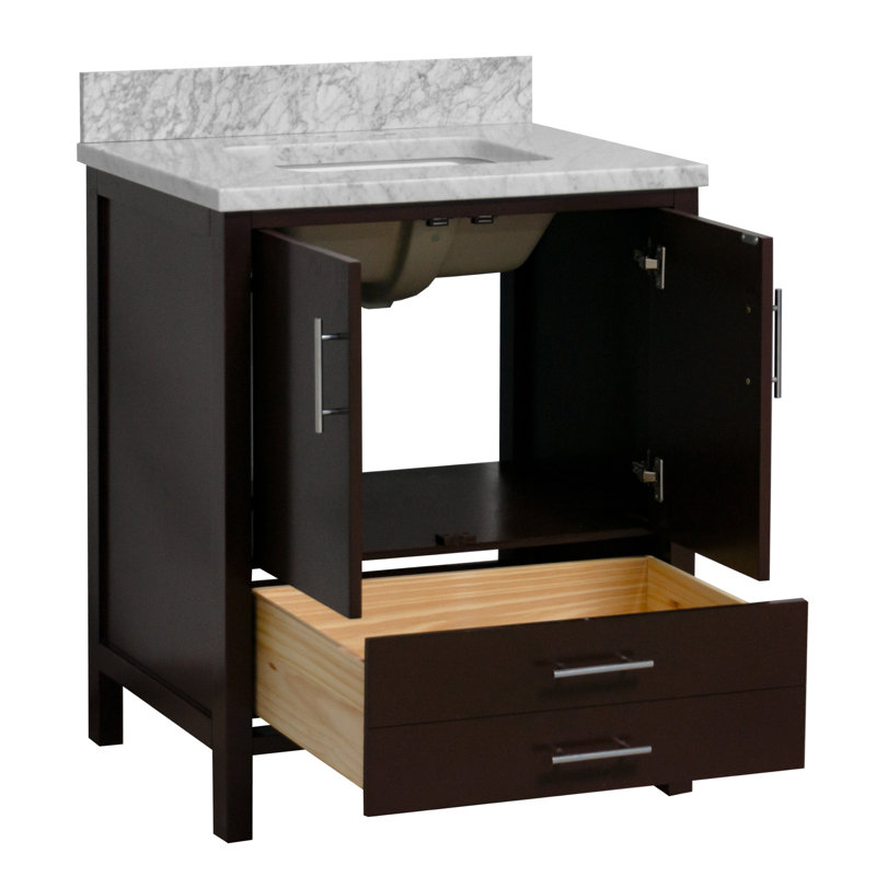 Ensemble de meuble-lavabo simple 30 po Kiara, Chocolat, Marbre de Carrare