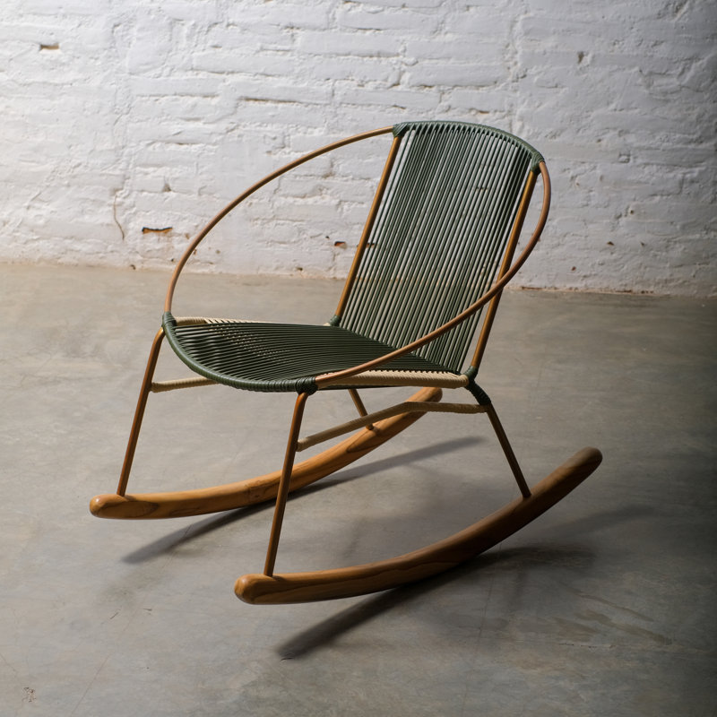 Chaise berçante La Mamatoco - Imperméable, design minimaliste moderne, Cuivre, Vert militaire