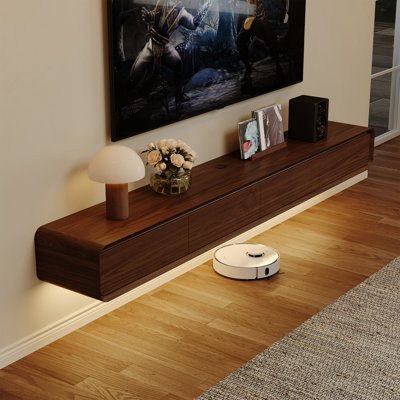 Meuble télé flottant, centre de divertissement avec lumière DEL, bois massif, entièrement assemblé