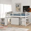 Lit mezzanine simple blanc avec armoire et bureau à roulettes-837056557